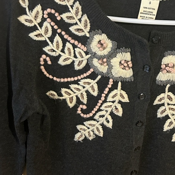 Tabitha Anthropologie Embroidered Floral Cardigan  Cropped Button Front Sweater - Picture 7 of 7